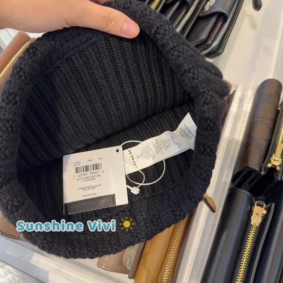 NWT Coach 1941 Embroidered Knit Beanie Wool CU806 Black Unisex One Size - Picture 4 of 8